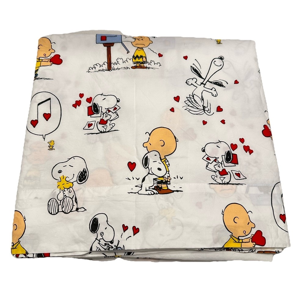 Pottery Barn Kids X Snoopy Peanuts‎ Valentines Twin Flat Sheet Organic Hearts